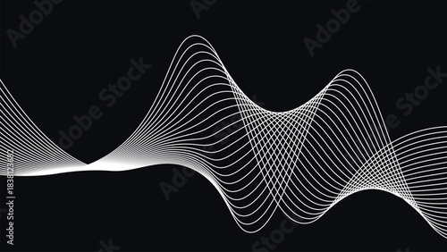 Dynamic abstract wave line pattern featuring crossing curves, fluid geometric flow, and rhythmic linear movement on a dark minimal background