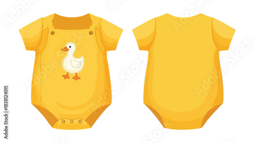 Charming Yellow Baby Onesie with Duck Applique for Adorable Infant Fashion Illustrations