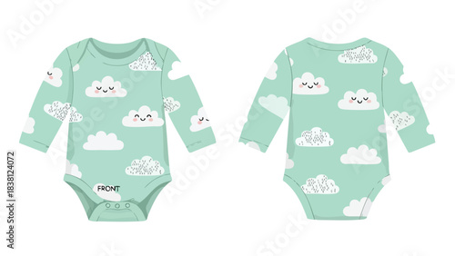 Adorable Baby Bodysuit with Playful Cloud Design: A Charming Apparel for Infants with Whimsical Sky Pattern