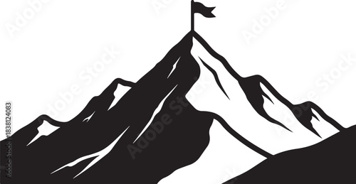 Mountain Peak with Flag Silhouette summit