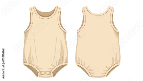 Simple baby bodysuit illustration featuring the front and back views on a white background presenting garment style