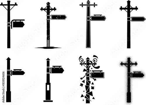 Webflavector stylized signpost icons with directional arrows in abstract and minimal graphic design styles