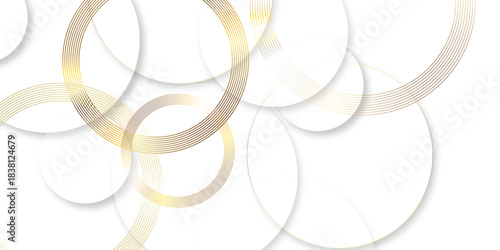 abstract background with white circles. geometric round patterns with gradient golden color and shadow effects. modern transparency circle presentation background. 