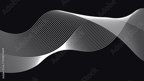 Elegant abstract wave field with dense flowing curved line textures forming smooth geometric motion across a dark minimal background