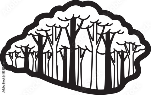 Stylized forest silhouette with irregular outline trees