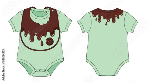 Adorable baby onesie with a playful chocolate drizzle design on a soft, minty green fabric is an ideal fashion statement
