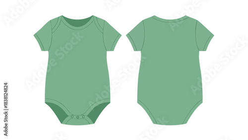 Green Baby Bodysuit Template: Front and Back View for Clothing Design Presentation