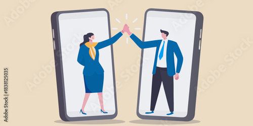 Virtual high five celebrating success and connection through modern smartphone technology
