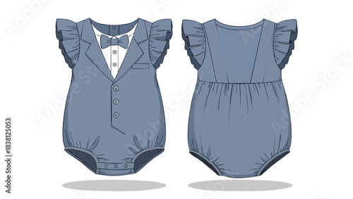 Stylish Baby Bodysuit Design with Bow Tie and Ruffle Sleeves for Fashionable Infants and Toddlers