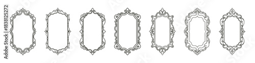A collection of elegant vintage frames with ornate scrollwork and decorative borders, perfect for invitations, certificates, and labels.