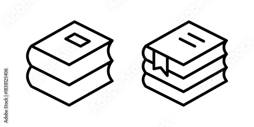 Two line art icons of stacked books, one with a bookmark, representing education, knowledge, and literature.