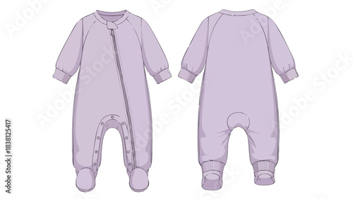 Conceptual Illustration: Comfortable Footed Pajamas for Infants, Showcasing a Design with a Zipper and Bottom Snaps