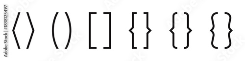 A set of various line art bracket and parenthesis symbols, including angle, round, square, and curly braces.
