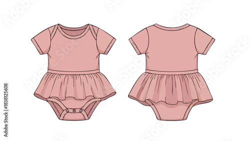 Fashionable baby girl bodysuit with a skirt front and back design for product presentation