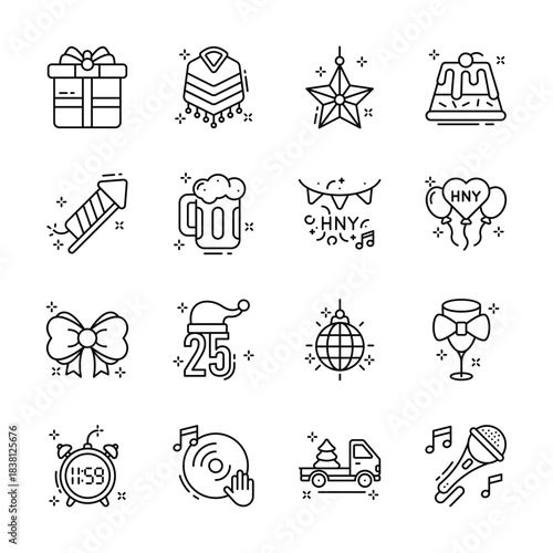 Have a look at this creatively design christmas flat outline style icons