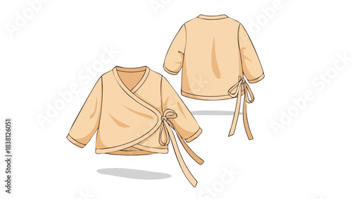 Illustration of a pastel-colored baby wrap top with long sleeves and tie closure for infant apparel design concept