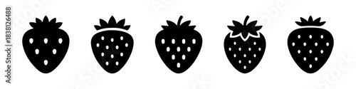 A collection of black strawberry silhouettes, showing various shapes and details.
