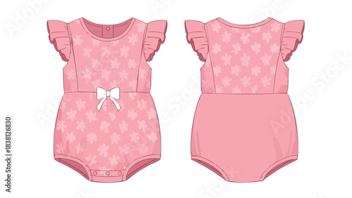 Pink floral baby romper with flutter sleeves offers a cute and stylish choice for your little one's wardrobe needs