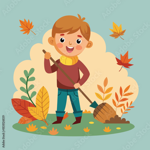 Autumn Leaf Raking Fun