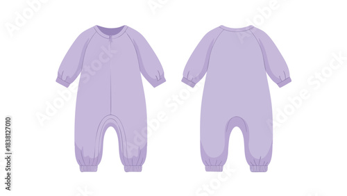 Front and Back Illustration of a Comfortable Lavender Baby Onesie for Infants and Toddlers
