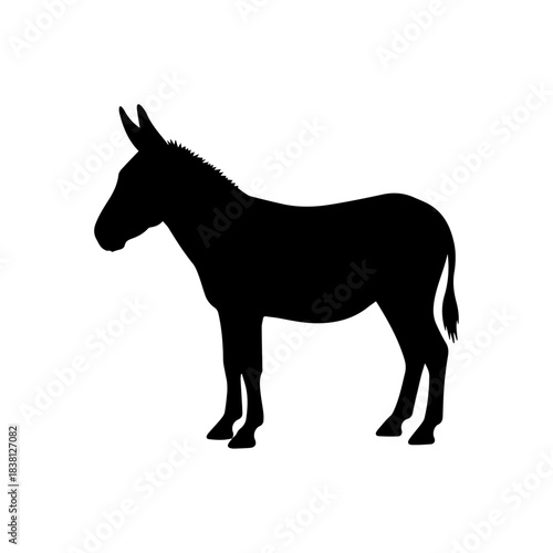 A simple, clean black vector silhouette of a donkey in a side profile. Ideal for farm, transport, or stubbornness themes.