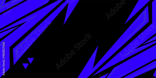 sports background, banner design in blue and black with pointed shapes and empty space