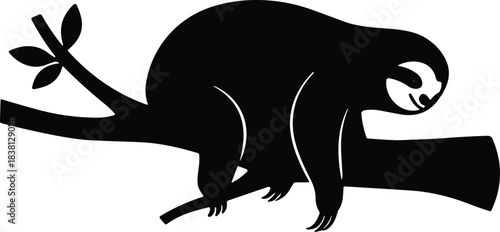 Sleeping Sloth Silhouette on Tree Branch – Relaxed Wildlife Vector Illustration Isolated on Transparent Background