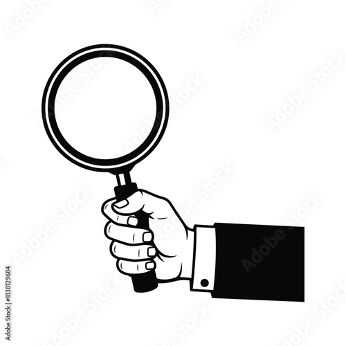 Hand holding magnifying glass for investigation
