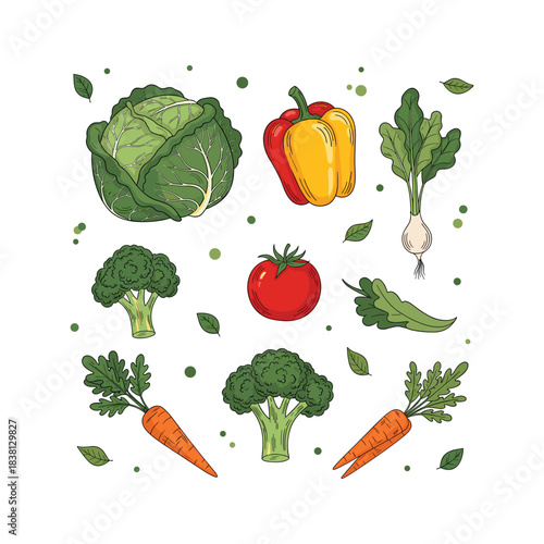 Fresh vegetable collection with various leafy greens and root vegetables