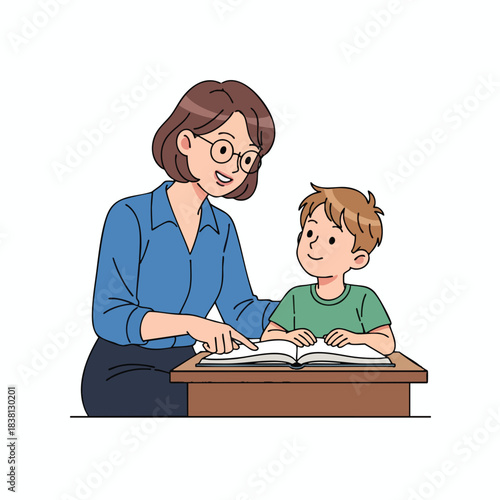 Woman and Child Reading Together