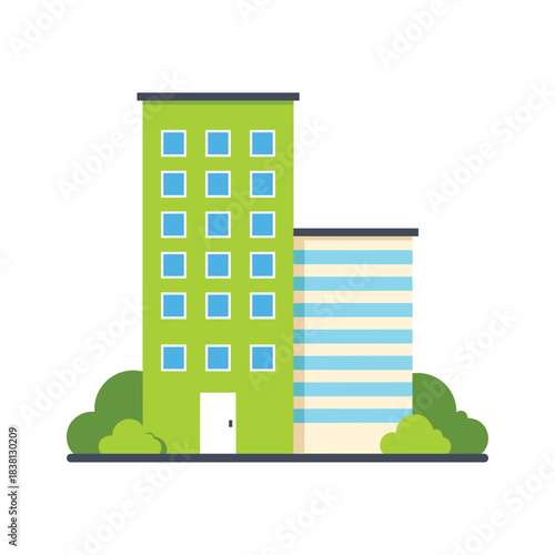 Modern apartment building with green surroundings