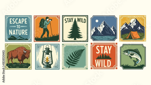 Nature Adventure Badges Set Escape to Nature and Stay Wild