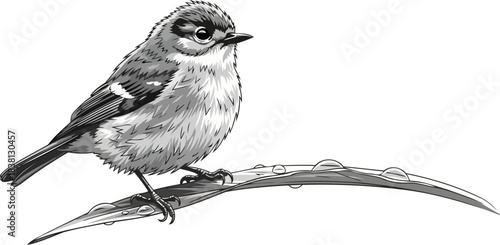 dewdrop dweller fine art portrait of a forest bird in classic monochrome, isolated on transparent background