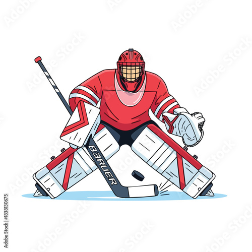 Goalkeeper in Action on Ice Rink