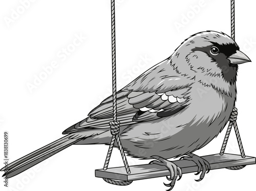graceful repose monochrome bird finds gentle solace on a swinging perch, isolated on transparent background