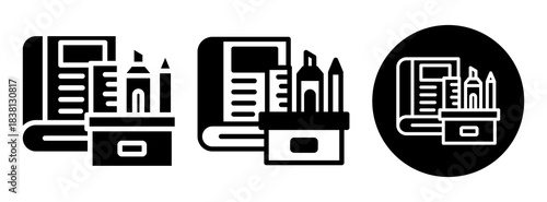 School Material Icon Collection Glyph & Mixed Style