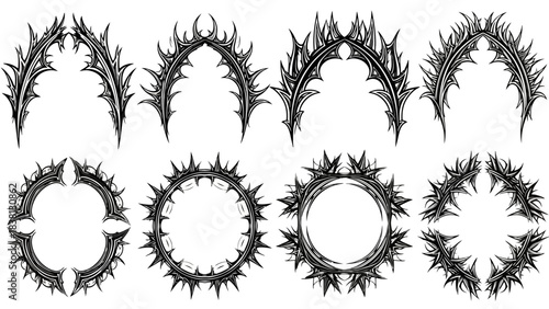 Intricate Gothic Arch and Circle Design Elements for Architectural or Decorative Projects