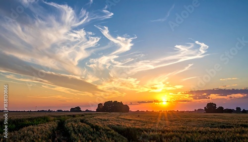 Sunset over a Golden Field.