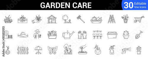 Garden care line icon set. Editable outline farming, plant, eco, ecology and more. Nature related thin icons. Vector collection.