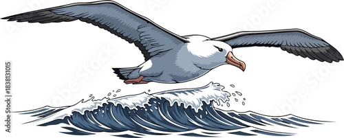 oceans silent voyager albatross gliding through coastal majesty and untamed waves, isolated on transparent background
