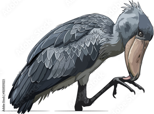 primeval gaze a shoebills ancient presence amidst wetland whispers, isolated on transparent background
