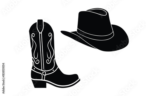 Cowboy boots and western hat silhouette, Cowboy hat and boots, western wear
