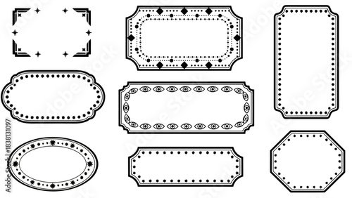 Versatile collection of elegant vector frames and decorative borders. Includes ornate and vintage-inspired label designs, perfect for adding classic flair to graphic projects