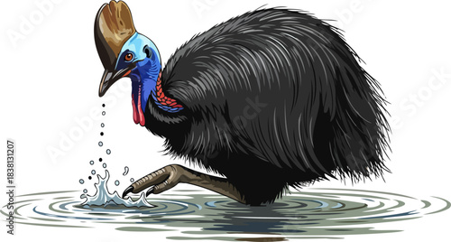 tropical enigma the cassowarys electrifying hues splashing through primal streams, isolated on transparent background