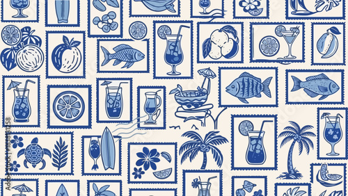 Tropical Beach Life Pattern Blue and White Summer Paradise