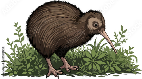 aotearoas guardian spirit the endemic kiwi, exploring its ancient rainforest home, isolated on transparent background