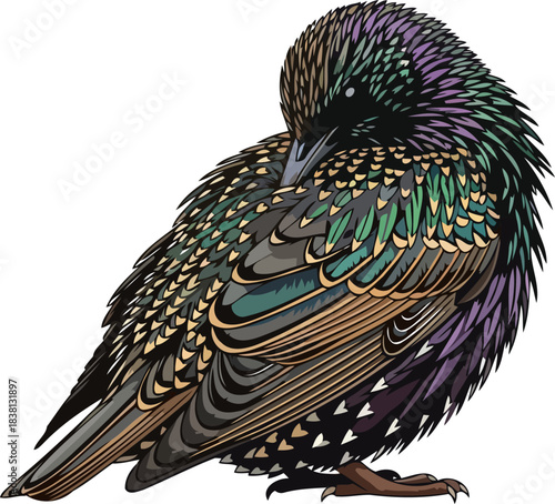 jeweltoned reverie a starlings intricate beauty, natures reflective artistry, isolated on transparent background