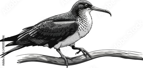 oceanic observer striking monochrome artistry captures a seabirds silent vigil, isolated on transparent background