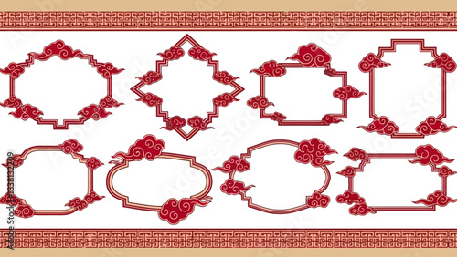 Elegant Chinese Frames with Auspicious Clouds and Traditional Borders for Festive Designs