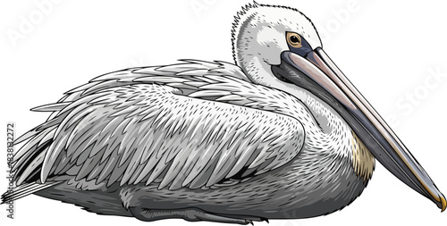 timeless sentinel a pelicans quiet power in detailed art, isolated on transparent background